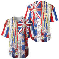 Hawaiian Polynesian Tribal Turtles Baseball Jersey with Lei and Flag Style