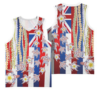 Hawaiian Polynesian Tribal Turtles Basketball Jersey with Lei and Flag Style