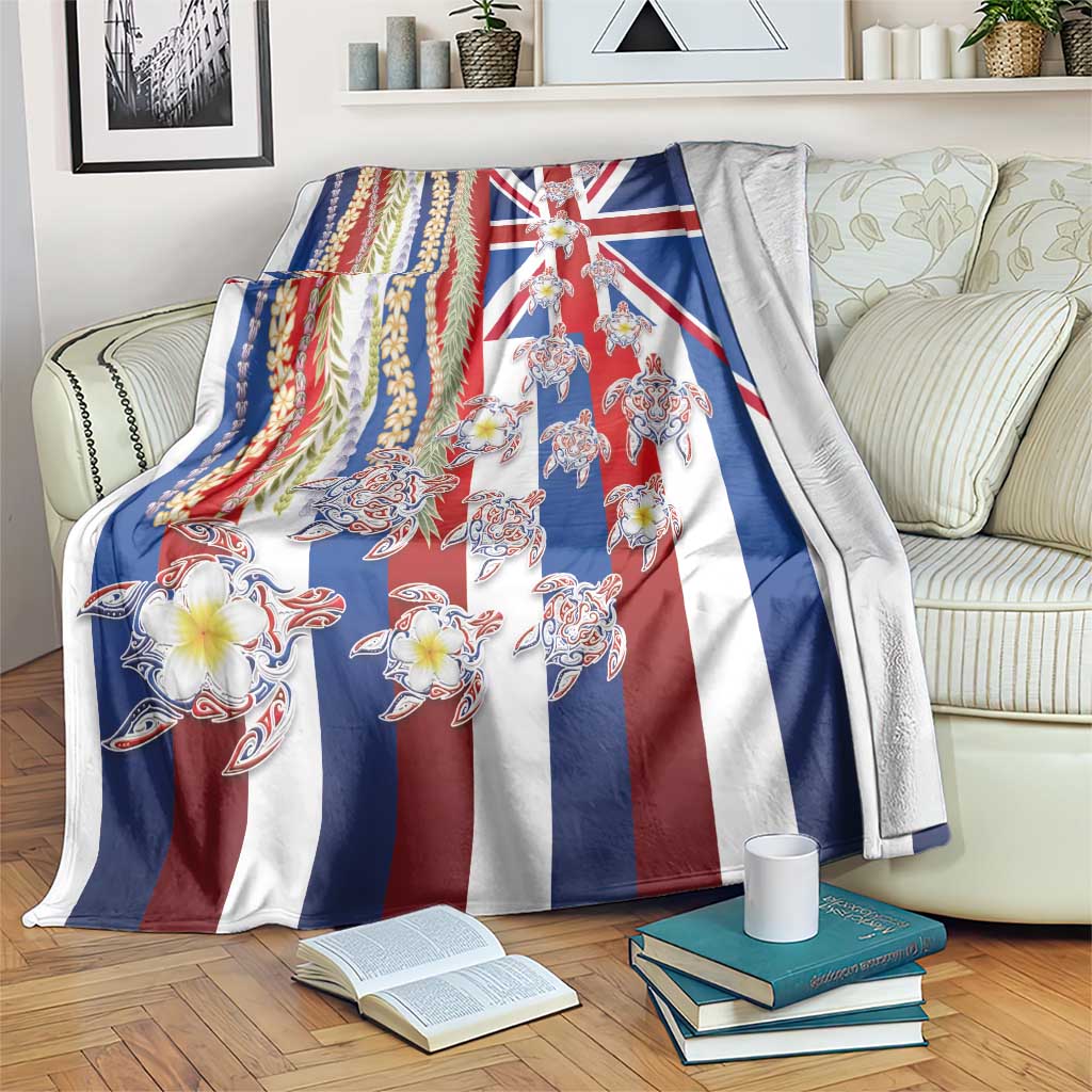 Hawaiian Polynesian Tribal Turtles Blanket with Lei and Flag Style