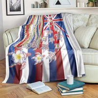 Hawaiian Polynesian Tribal Turtles Blanket with Lei and Flag Style