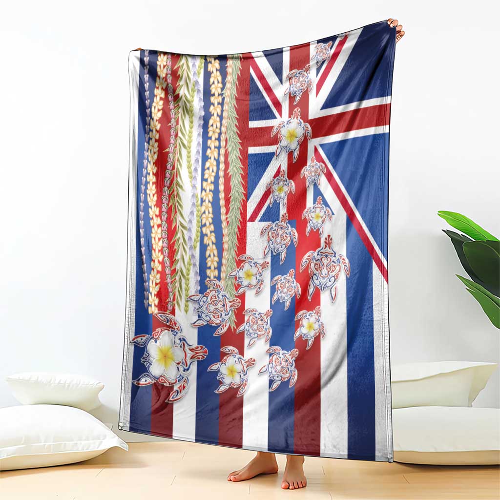 Hawaiian Polynesian Tribal Turtles Blanket with Lei and Flag Style