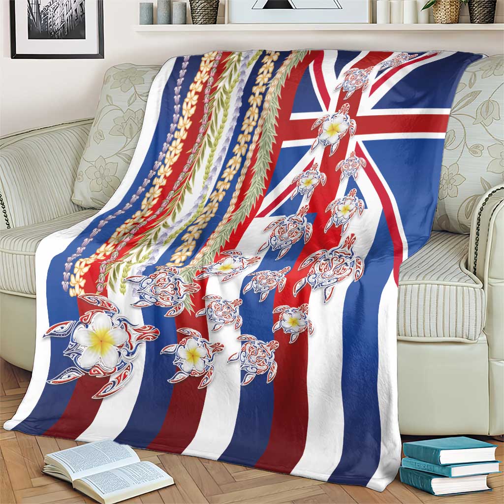 Hawaiian Polynesian Tribal Turtles Blanket with Lei and Flag Style