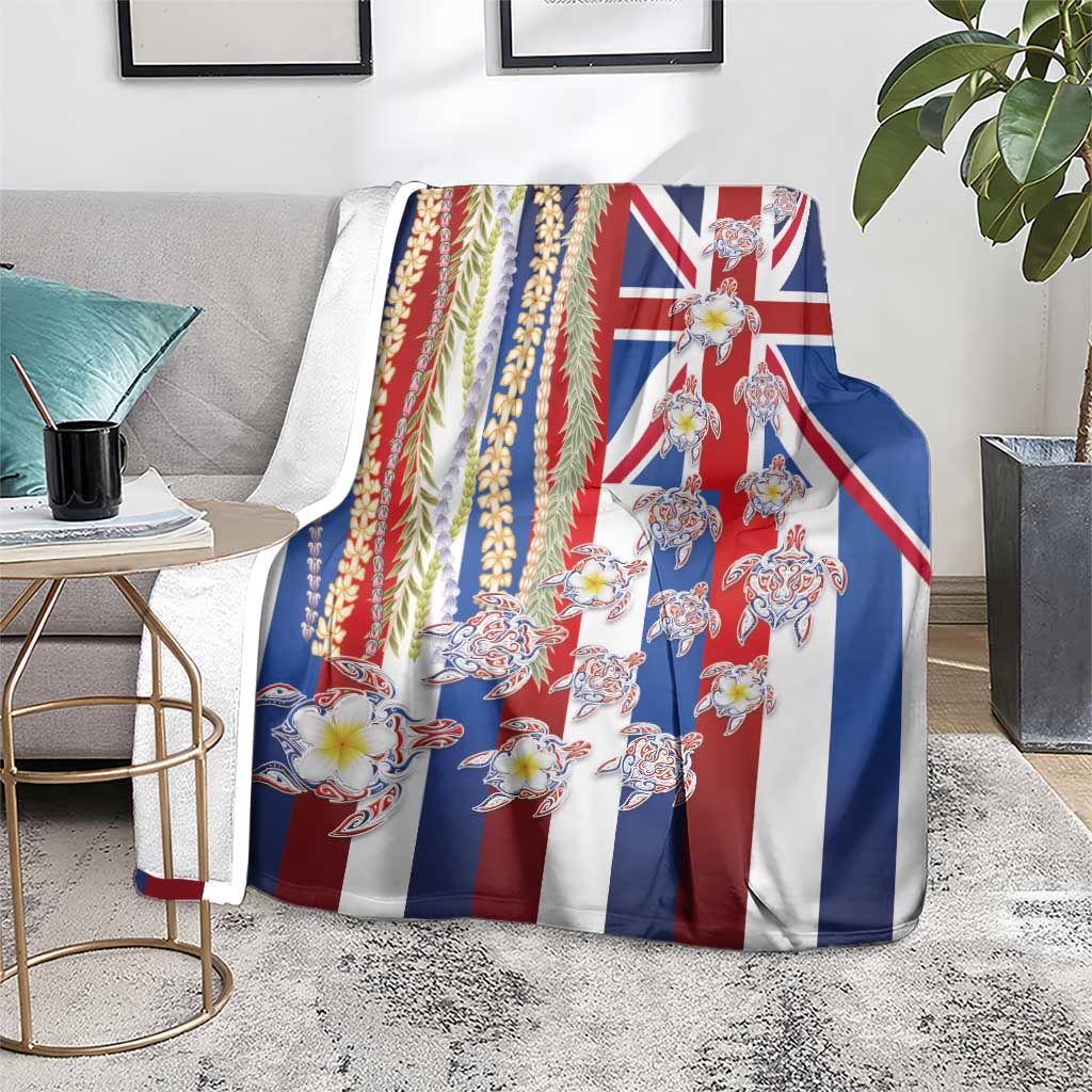 Hawaiian Polynesian Tribal Turtles Blanket with Lei and Flag Style