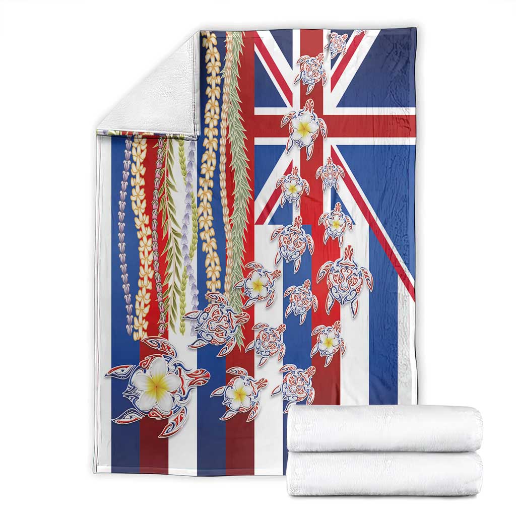 Hawaiian Polynesian Tribal Turtles Blanket with Lei and Flag Style