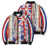 Hawaiian Polynesian Tribal Turtles Bomber Puffer Jacket with Lei and Flag Style