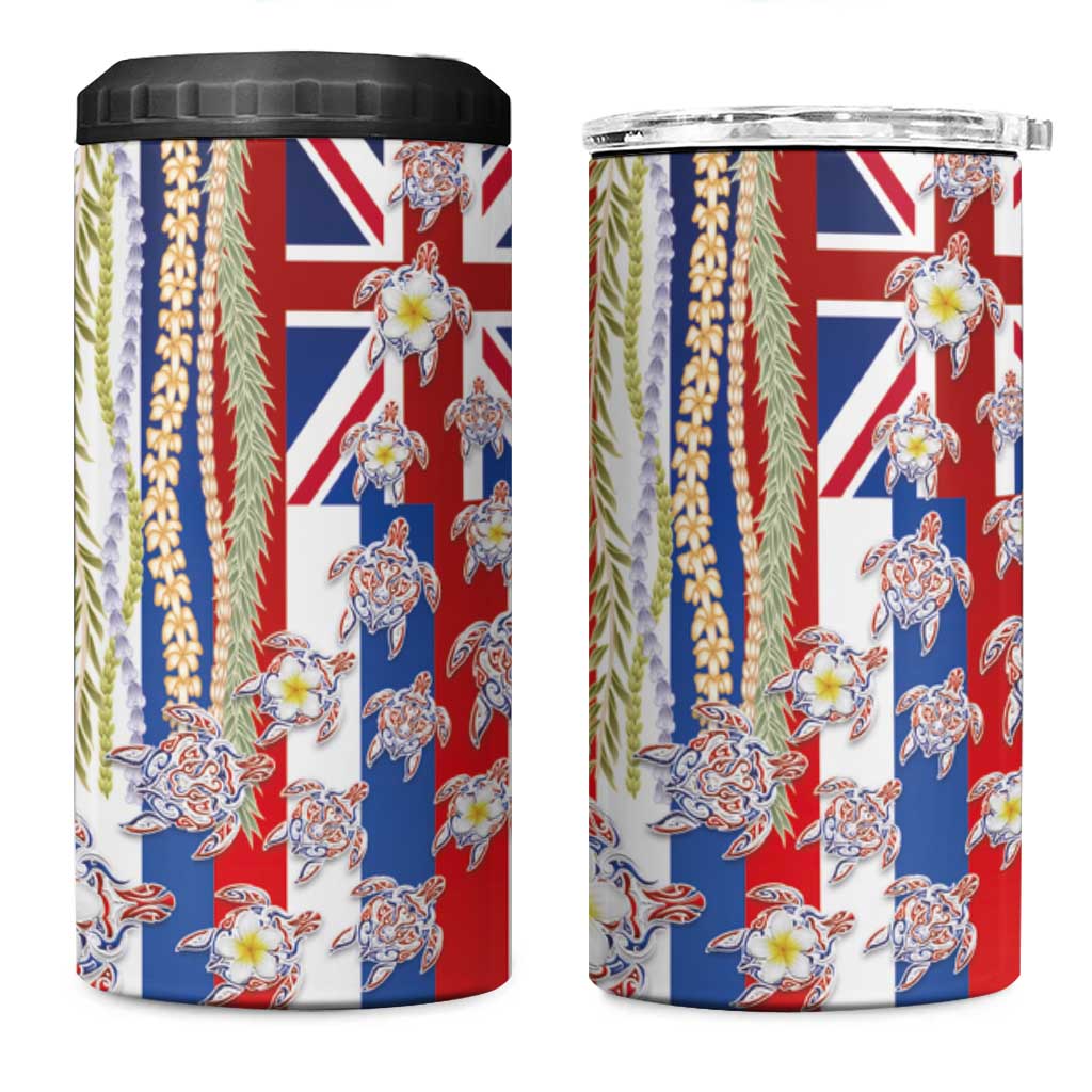 Hawaiian Polynesian Tribal Turtles 4 in 1 Can Cooler Tumbler with Lei and Flag Style LT03 One Size: 16 oz Multicolor - Polynesian Pride