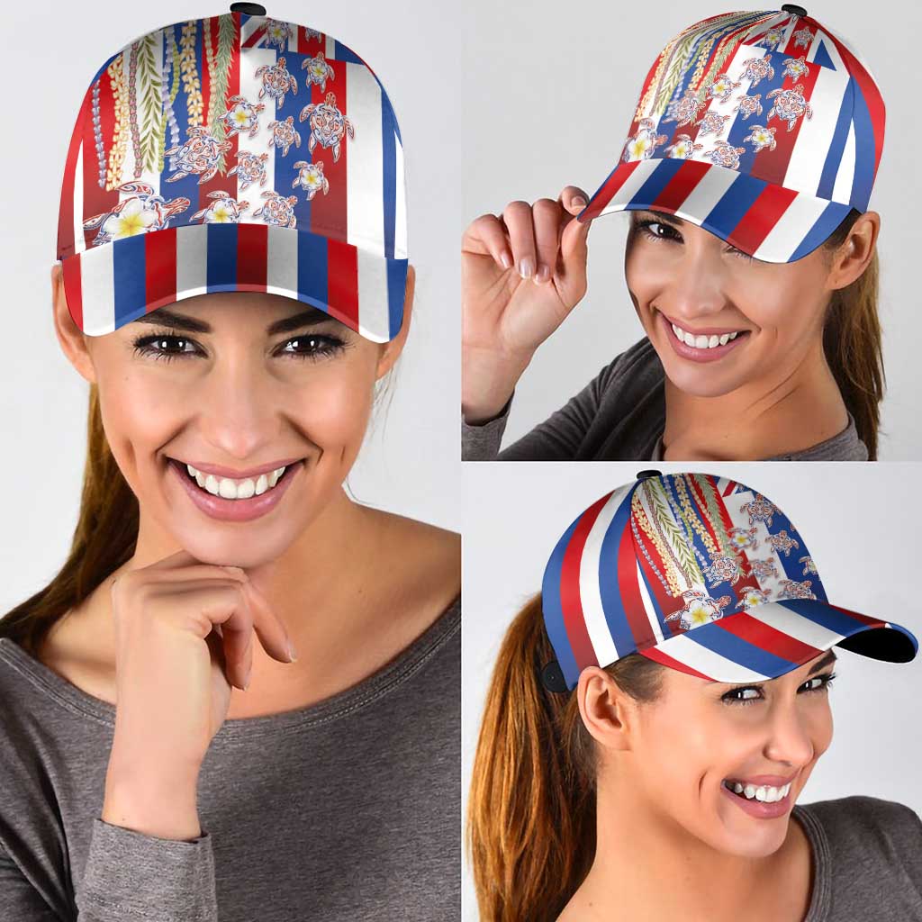 Hawaiian Polynesian Tribal Turtles Classic Cap with Lei and Flag Style