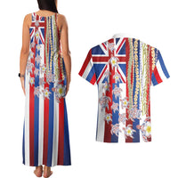 Hawaiian Polynesian Tribal Turtles Couples Matching Tank Maxi Dress and Hawaiian Shirt with Lei and Flag Style LT03 - Polynesian Pride