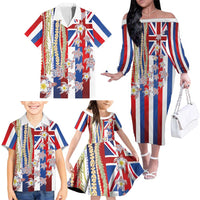 Hawaiian Polynesian Tribal Turtles Family Matching Off The Shoulder Long Sleeve Dress and Hawaiian Shirt with Lei and Flag Style LT03 - Polynesian Pride