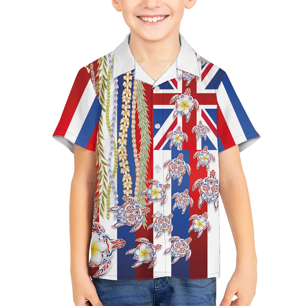 Hawaiian Polynesian Tribal Turtles Family Matching Off Shoulder Short Dress and Hawaiian Shirt with Lei and Flag Style LT03 Son's Shirt Multicolor - Polynesian Pride