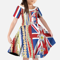 Hawaiian Polynesian Tribal Turtles Family Matching Summer Maxi Dress and Hawaiian Shirt with Lei and Flag Style LT03 Daughter's Dress Multicolor - Polynesian Pride