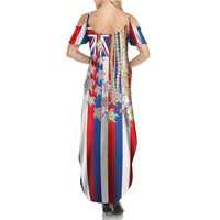 Hawaiian Polynesian Tribal Turtles Family Matching Summer Maxi Dress and Hawaiian Shirt with Lei and Flag Style LT03 - Polynesian Pride