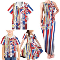 Hawaiian Polynesian Tribal Turtles Family Matching Tank Maxi Dress and Hawaiian Shirt with Lei and Flag Style LT03 - Polynesian Pride