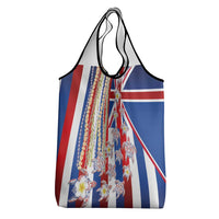 Hawaiian Polynesian Tribal Turtles Grocery Bag with Lei and Flag Style