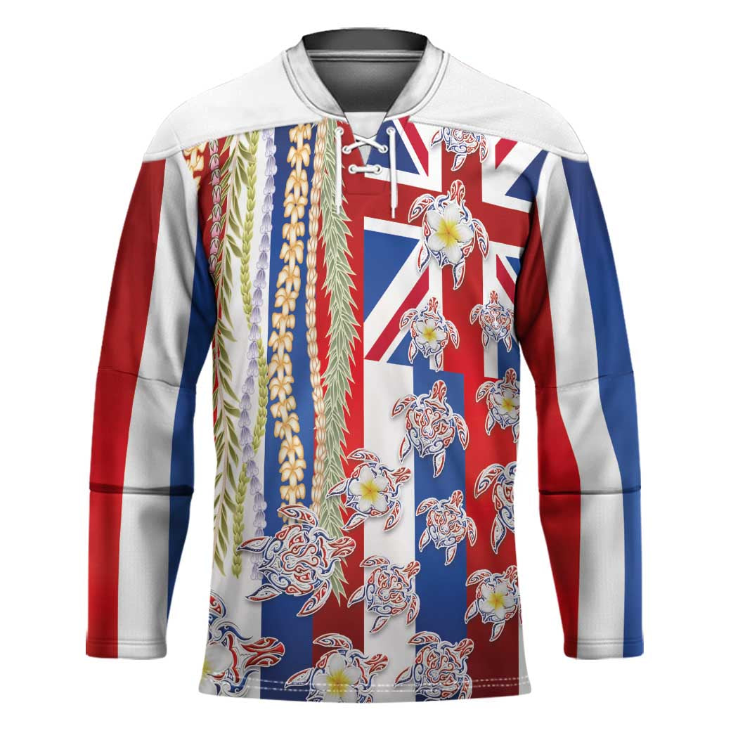 Hawaiian Polynesian Tribal Turtles Hockey Jersey with Lei and Flag Style LT03 Unisex Multicolor - Polynesian Pride