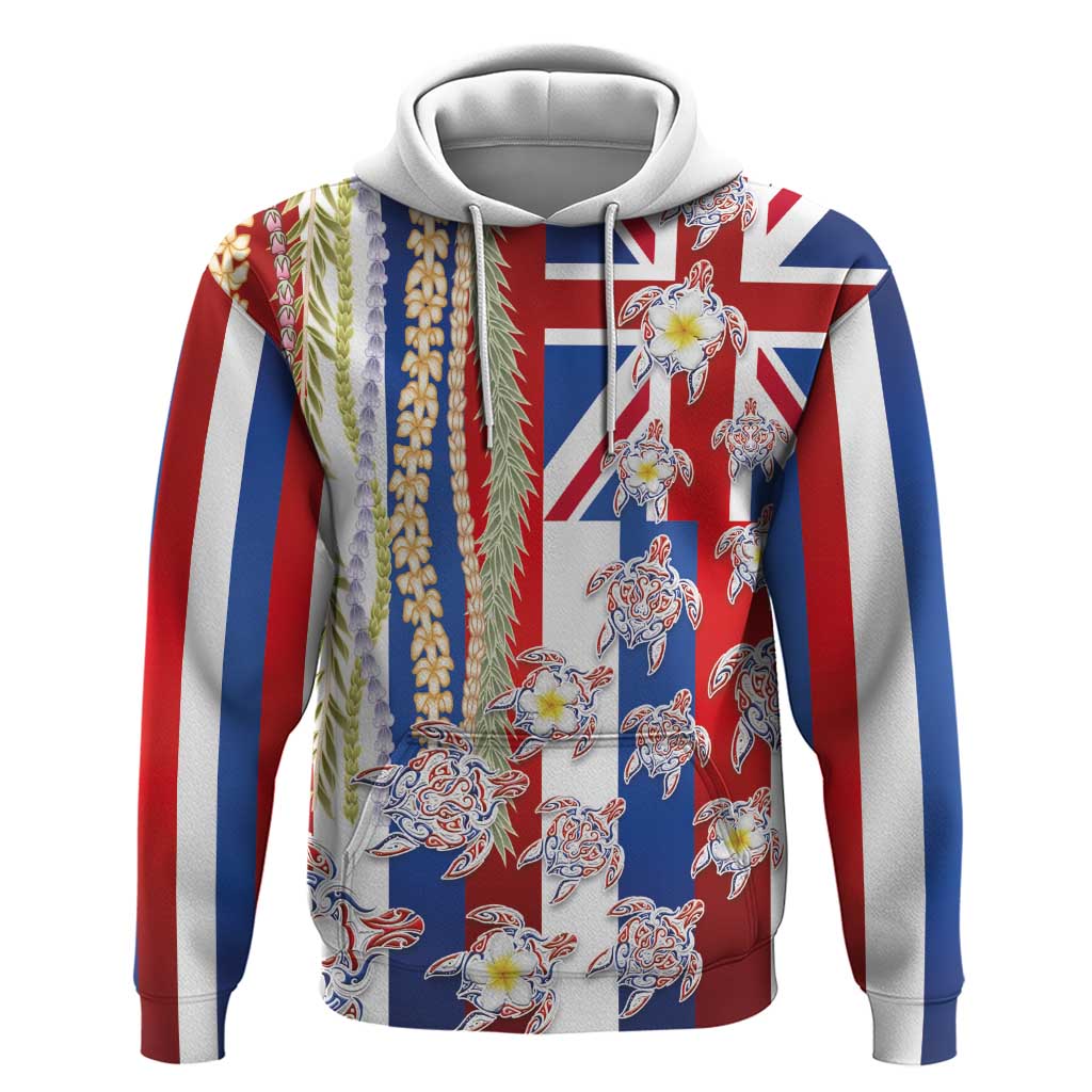 Hawaiian Polynesian Tribal Turtles Hoodie with Lei and Flag Style