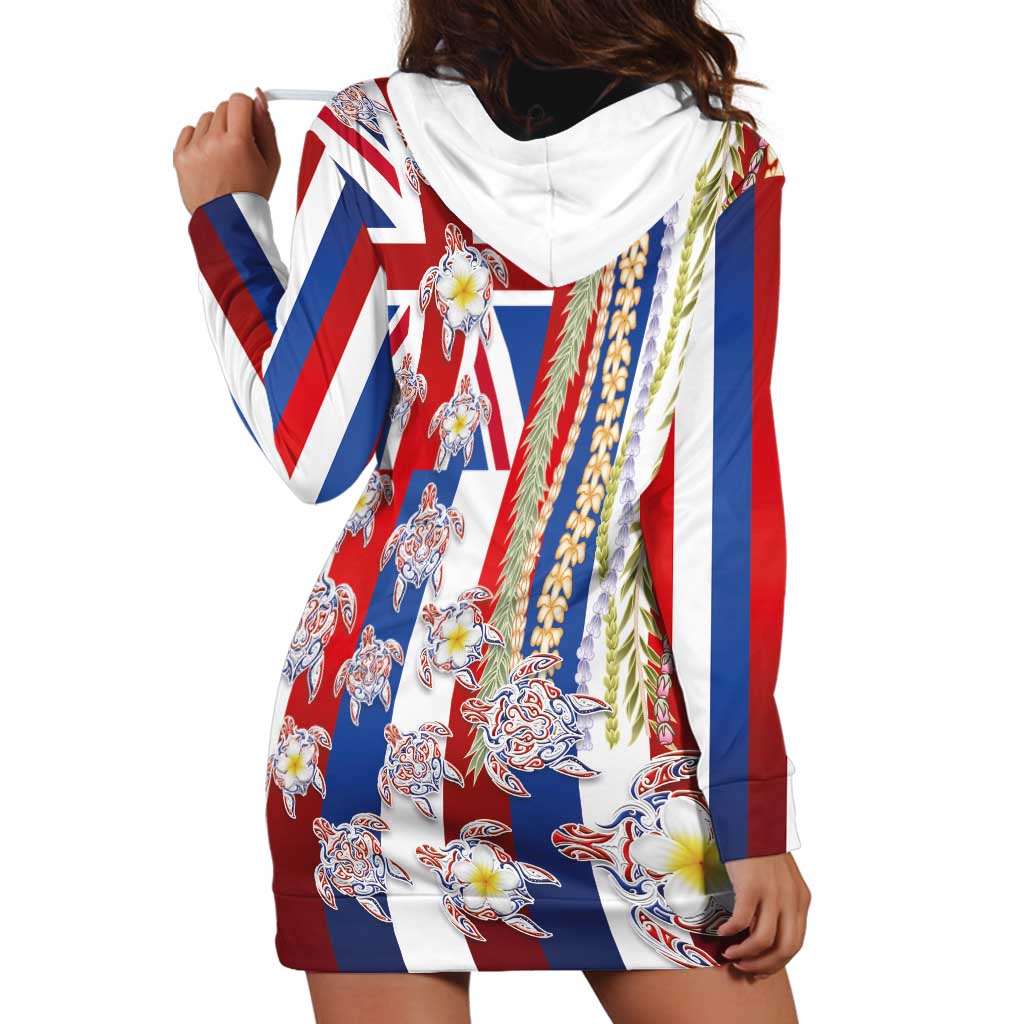 Hawaiian Polynesian Tribal Turtles Hoodie Dress with Lei and Flag Style LT03 - Polynesian Pride