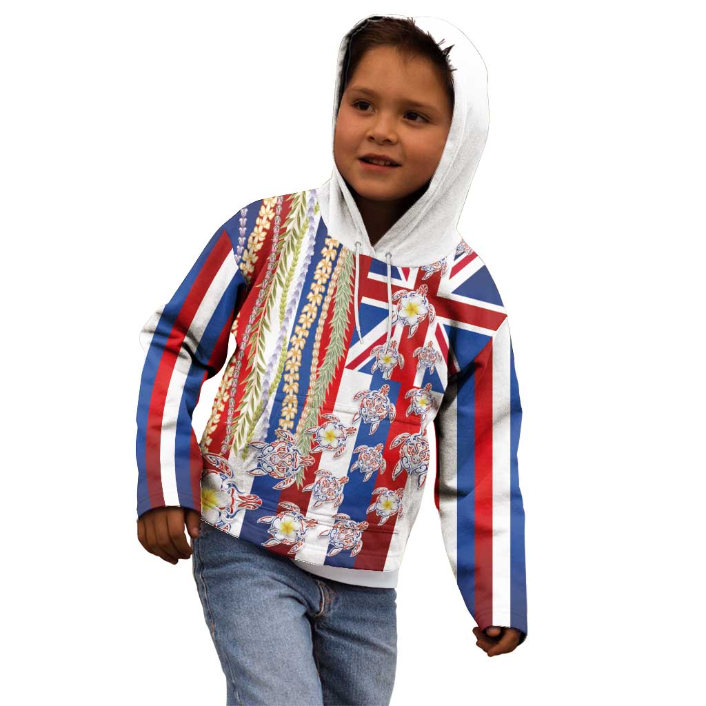 Hawaiian Polynesian Tribal Turtles Kid Hoodie with Lei and Flag Style