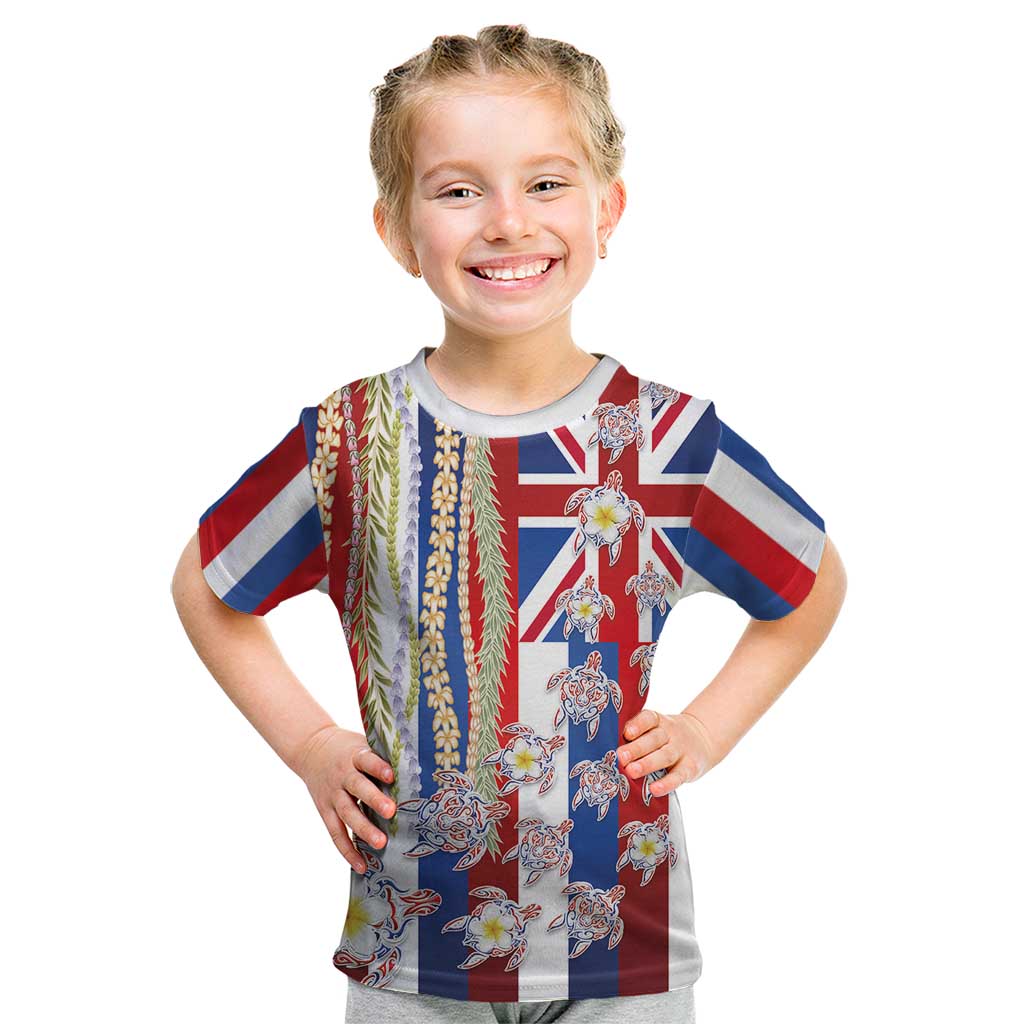 Hawaiian Polynesian Tribal Turtles Kid T Shirt with Lei and Flag Style LT03 Multicolor - Polynesian Pride