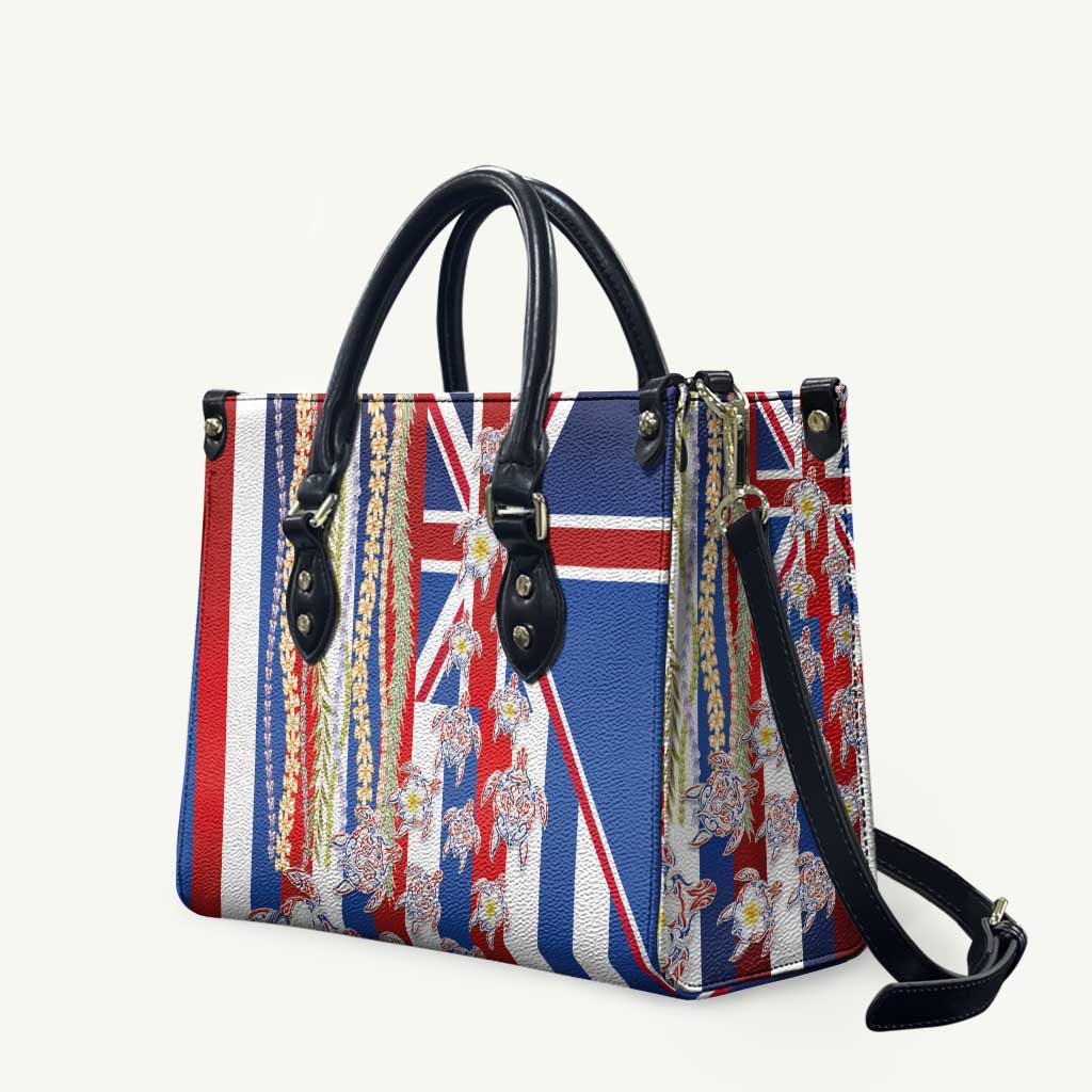 Hawaiian Polynesian Tribal Turtles Leather Bag with Lei and Flag Style