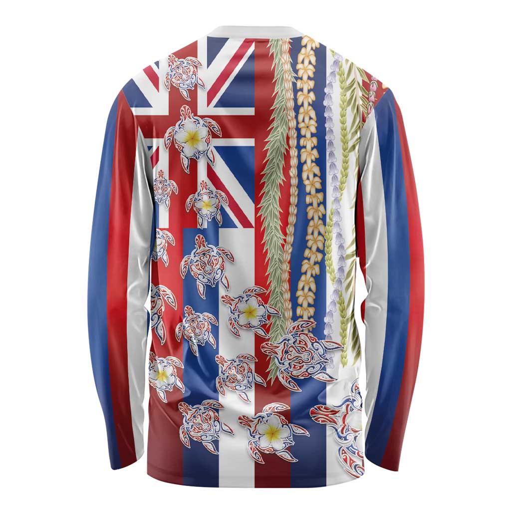 Hawaiian Polynesian Tribal Turtles Long Sleeve Shirt with Lei and Flag Style LT03 - Polynesian Pride