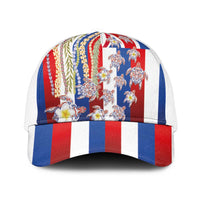 Hawaiian Polynesian Tribal Turtles Mesh Trucker Cap with Lei and Flag Style