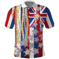 Hawaiian Polynesian Tribal Turtles Polo Shirt with Lei and Flag Style