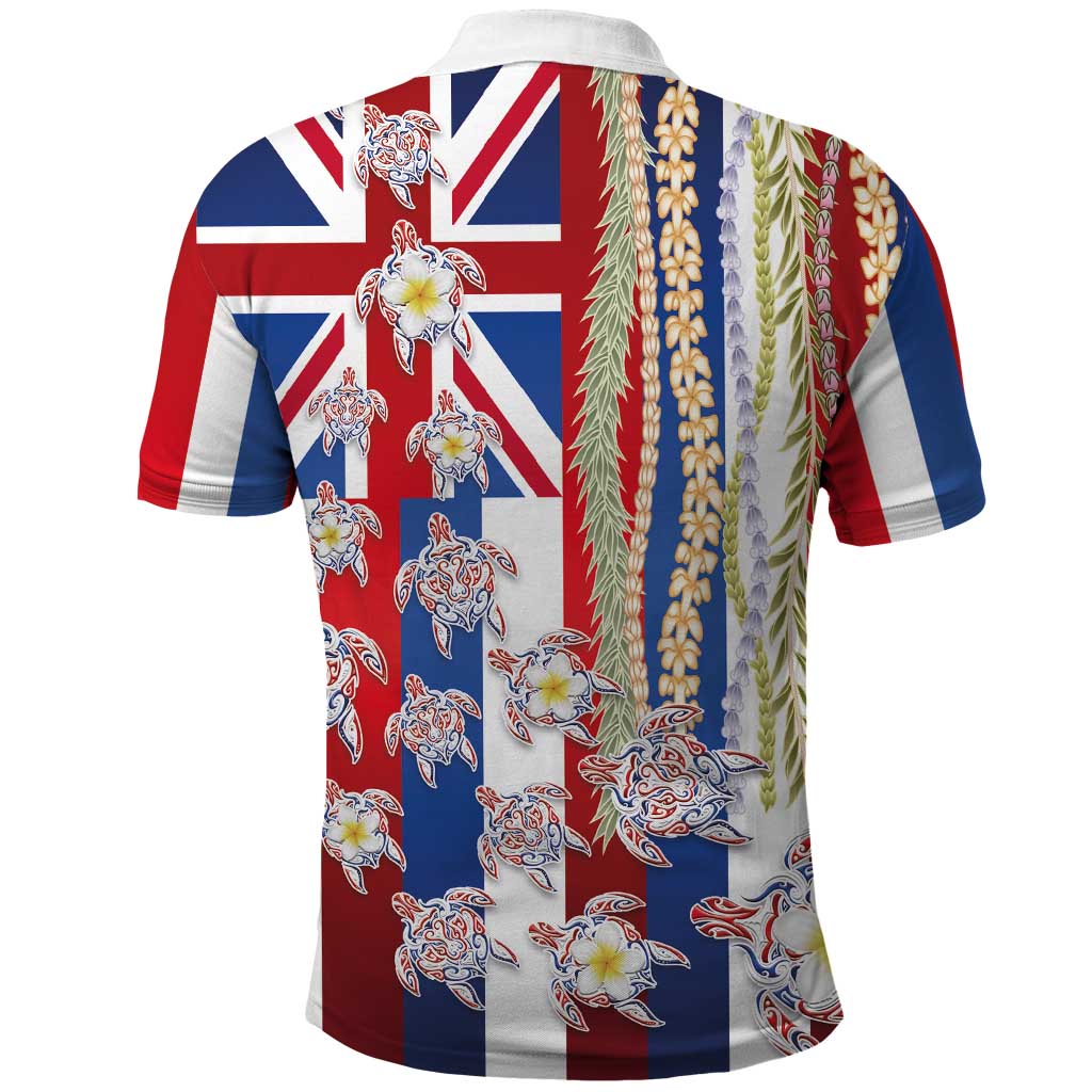Hawaiian Polynesian Tribal Turtles Polo Shirt with Lei and Flag Style