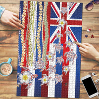 Hawaiian Polynesian Tribal Turtles Puzzle with Lei and Flag Style