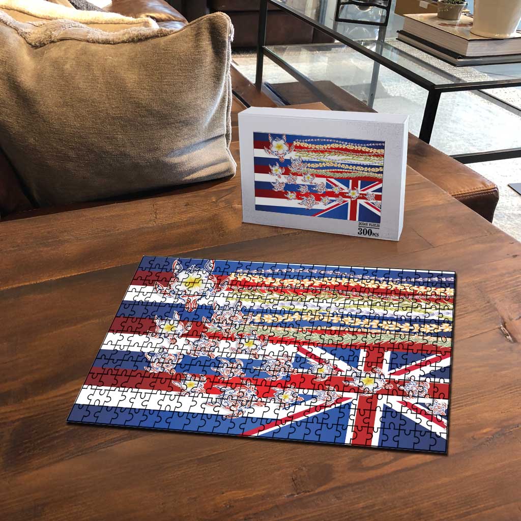 Hawaiian Polynesian Tribal Turtles Puzzle with Lei and Flag Style