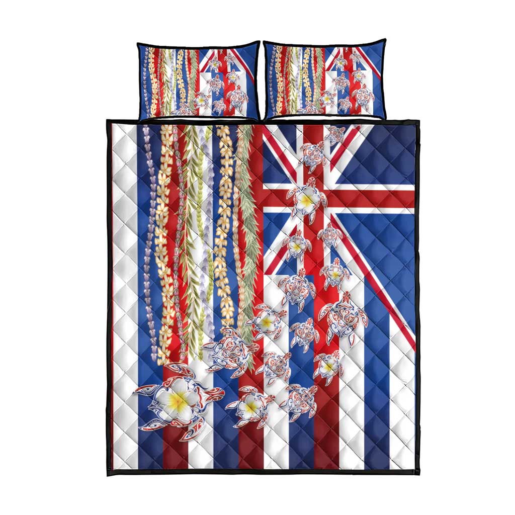 Hawaiian Polynesian Tribal Turtles Quilt Bed Set with Lei and Flag Style