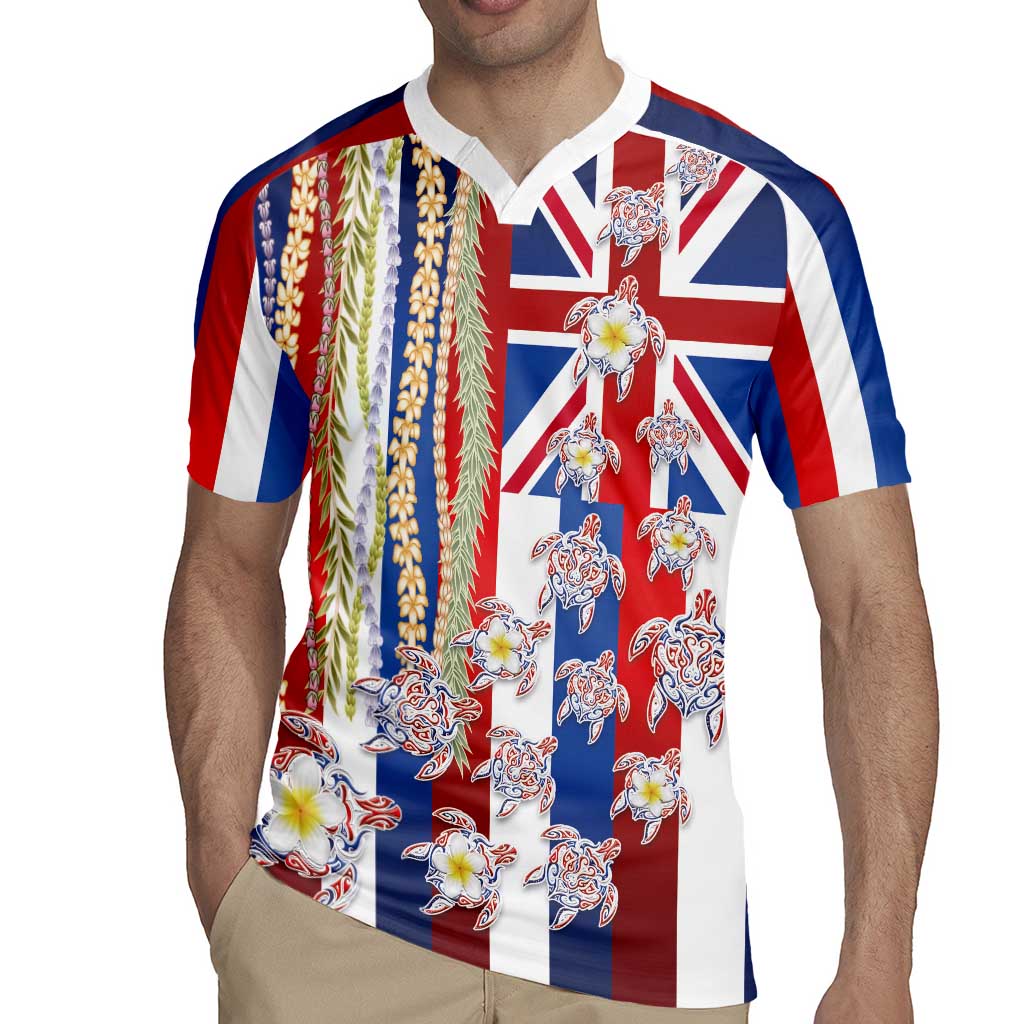 Hawaiian Polynesian Tribal Turtles Rugby Jersey with Lei and Flag Style
