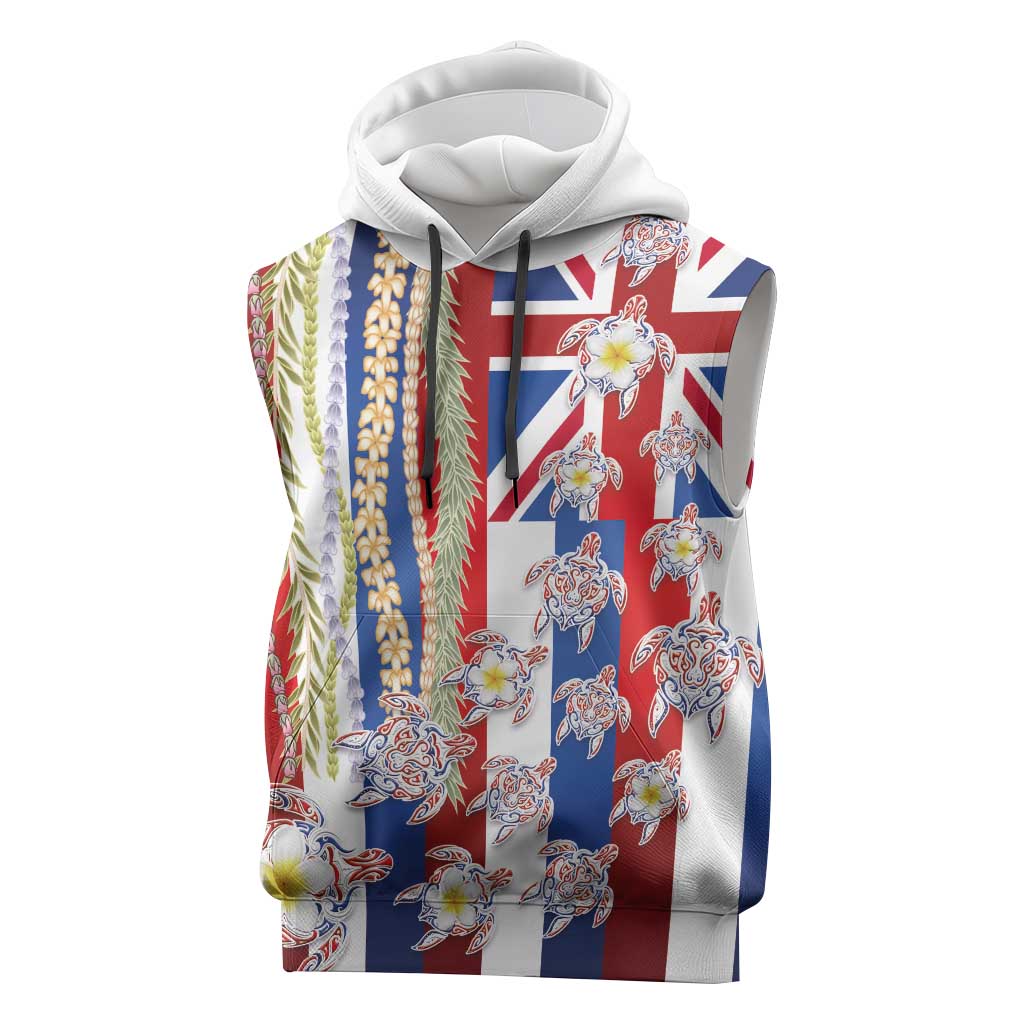 Hawaiian Polynesian Tribal Turtles Sleeveless Hoodie with Lei and Flag Style