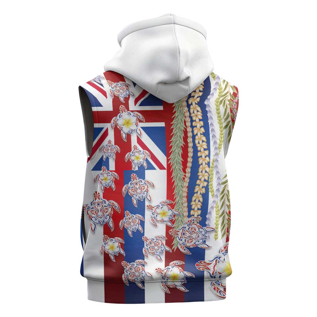 Hawaiian Polynesian Tribal Turtles Sleeveless Hoodie with Lei and Flag Style