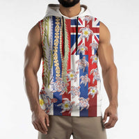 Hawaiian Polynesian Tribal Turtles Sleeveless Hoodie with Lei and Flag Style