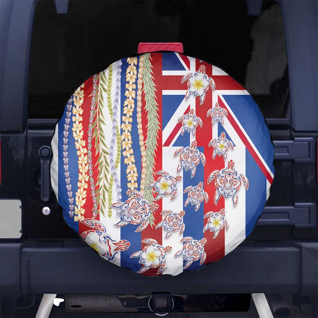 Hawaiian Polynesian Tribal Turtles Spare Tire Cover with Lei and Flag Style