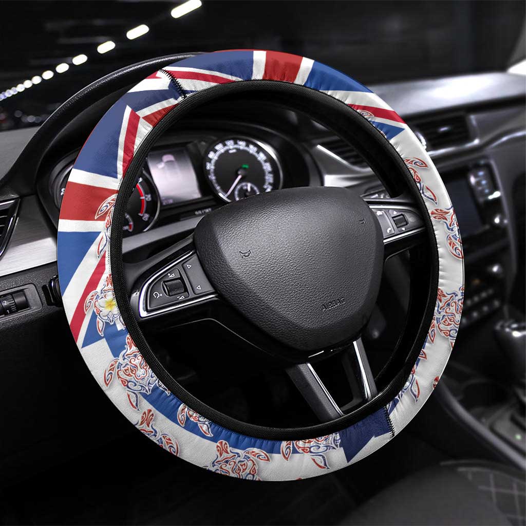 Hawaiian Polynesian Tribal Turtles Steering Wheel Cover with Lei and Flag Style LT03 Universal Fit Multicolor - Polynesian Pride
