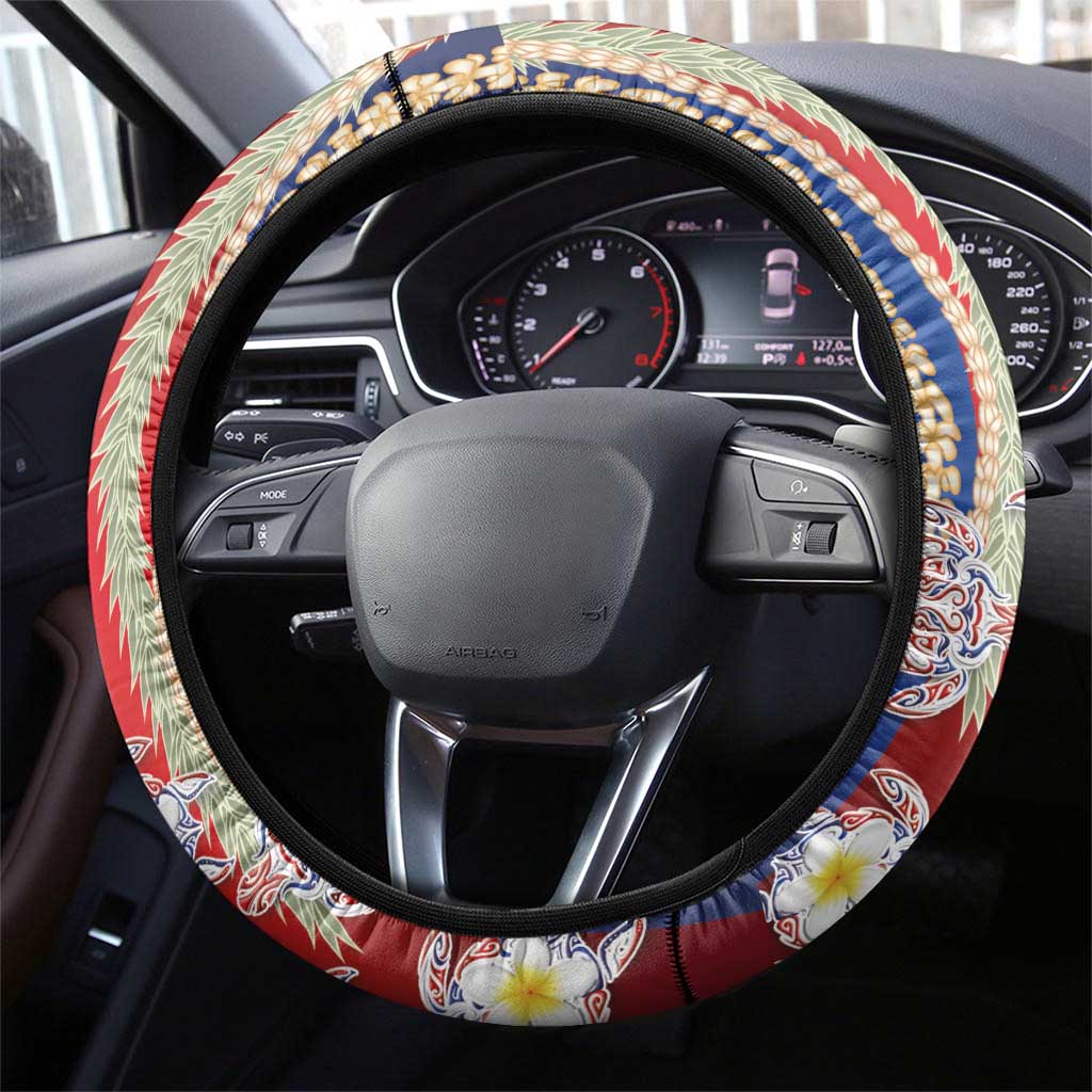 Hawaiian Polynesian Tribal Turtles Steering Wheel Cover with Lei and Flag Style LT03 - Polynesian Pride