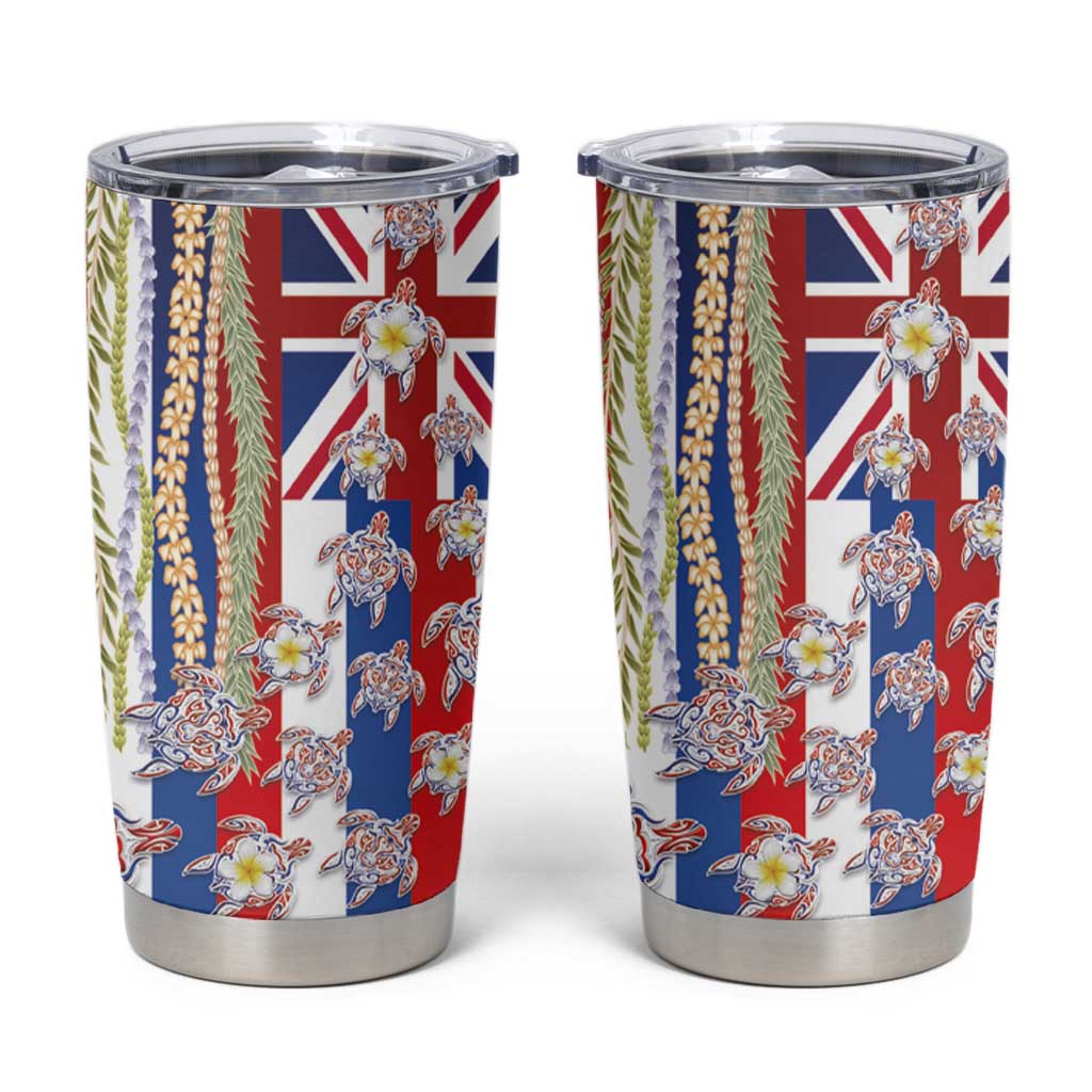 Hawaiian Polynesian Tribal Turtles Tumbler Cup with Lei and Flag Style LT03 Multicolor - Polynesian Pride