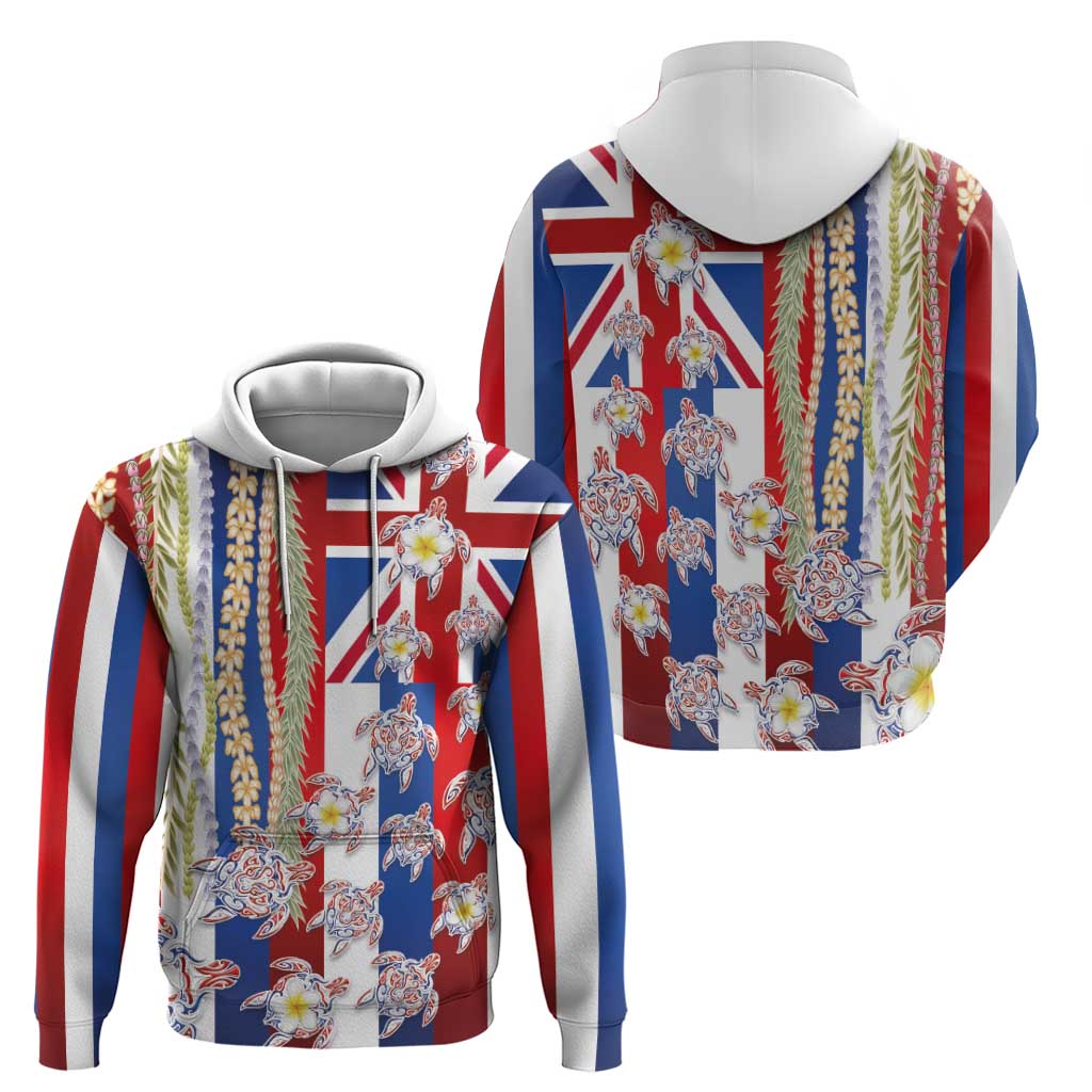 Hawaiian Polynesian Tribal Turtles Zip Hoodie with Lei and Flag Style