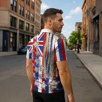 Hawaiian Polynesian Tribal Turtles Zipper Polo Shirt with Lei and Flag Style