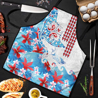 Hawaiian Tribal Manta Ray Apron Kakau Tattoo and Flowers Surfing Waves Pattern Ocean Color