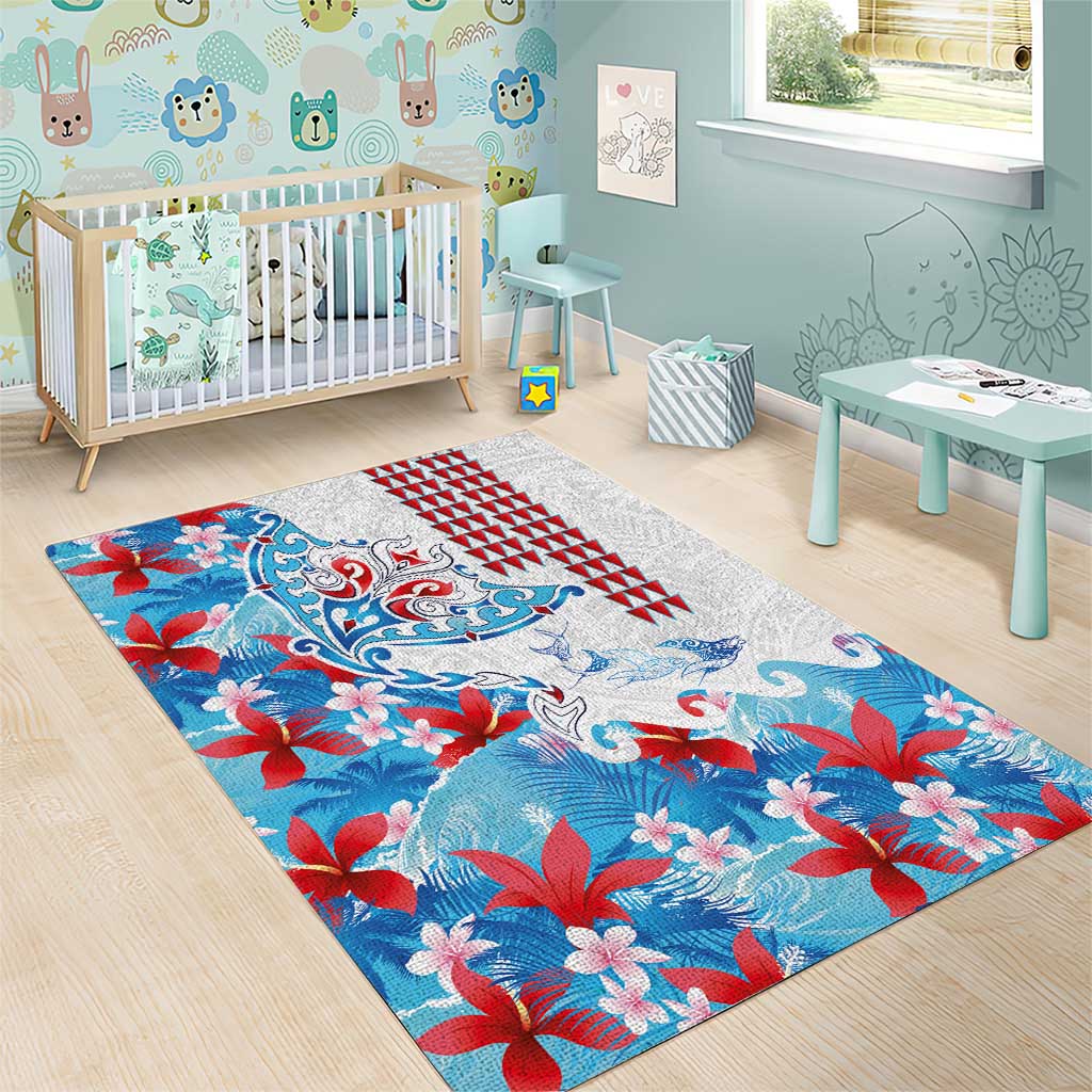 Hawaiian Tribal Manta Ray Area Rug Kakau Tattoo and Flowers Surfing Waves Pattern Ocean Color LT03 - Polynesian Pride