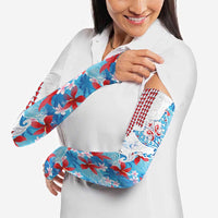 Hawaiian Tribal Manta Ray Arm Sleeves Kakau Tattoo and Flowers Surfing Waves Pattern Ocean Color LT03 - Polynesian Pride