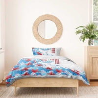 Hawaiian Tribal Manta Ray Bedding Set Kakau Tattoo and Flowers Surfing Waves Pattern Ocean Color