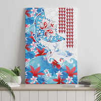 Hawaiian Tribal Manta Ray Canvas Wall Art Kakau Tattoo and Flowers Surfing Waves Pattern Ocean Color
