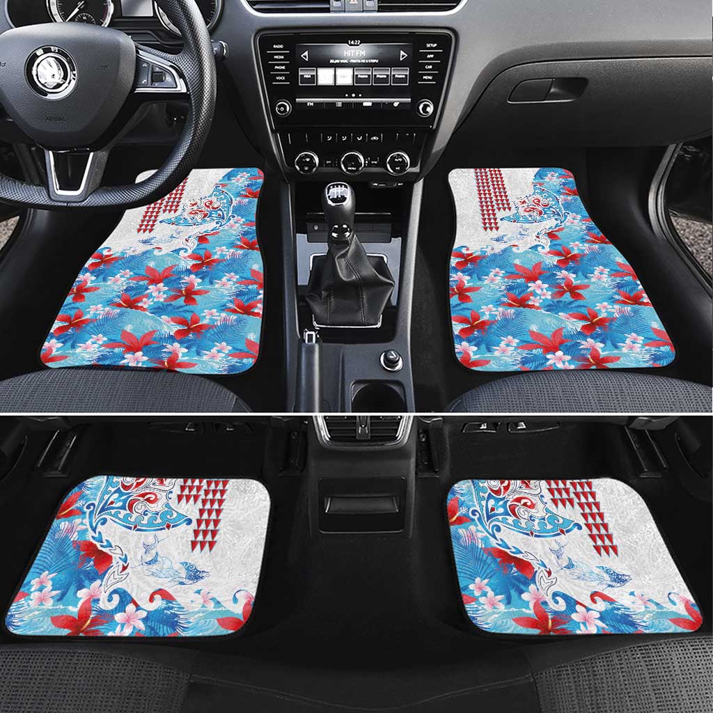 Hawaiian Tribal Manta Ray Car Mats Kakau Tattoo and Flowers Surfing Waves Pattern Ocean Color