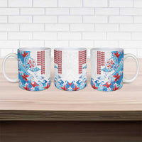 Hawaiian Tribal Manta Ray Ceramic Mug Kakau Tattoo and Flowers Surfing Waves Pattern Ocean Color