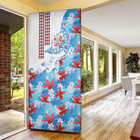 Hawaiian Tribal Manta Ray Door Cover Kakau Tattoo and Flowers Surfing Waves Pattern Ocean Color LT03 - Polynesian Pride