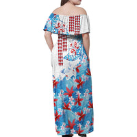 Hawaiian Tribal Manta Ray Family Matching Off Shoulder Maxi Dress and Hawaiian Shirt Kakau Tattoo and Flowers Surfing Waves Pattern Ocean Color LT03 - Polynesian Pride
